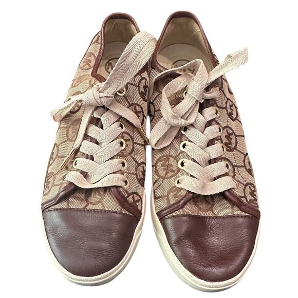 Michael Kors Logo Lace-Up Sneakers Brown Monogram Canvas Size 8M - Picture 3 of 11